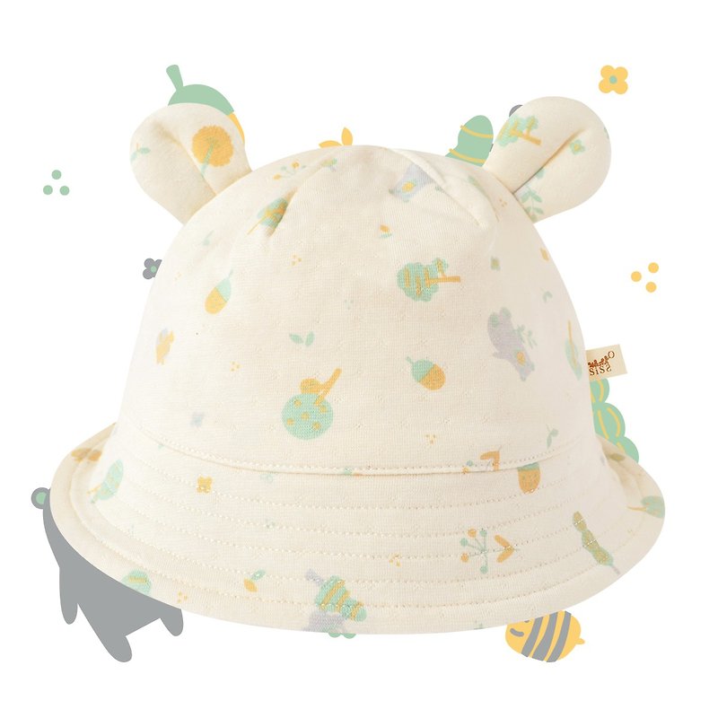 【SISSO有机棉】森林小灰熊莱赛尔棉小熊帽 F XL - 婴儿帽/发带 - 棉．麻 白色