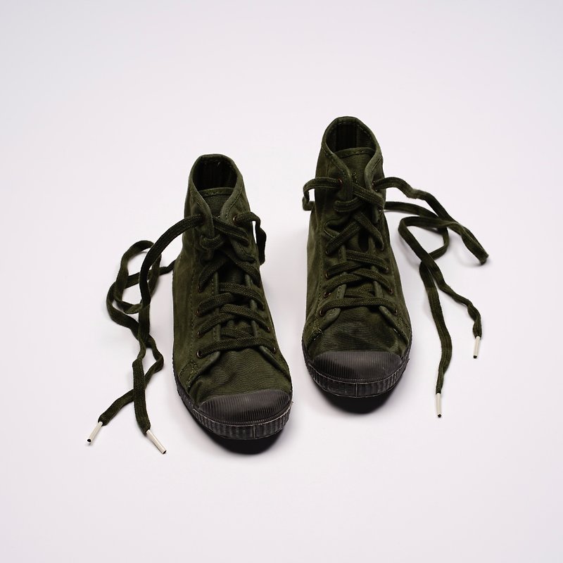 西班牙帆布鞋 CIENTA U61777 22 墨绿色 黑底 洗旧布料 童鞋 高筒 - 童装鞋 - 棉．麻 绿色