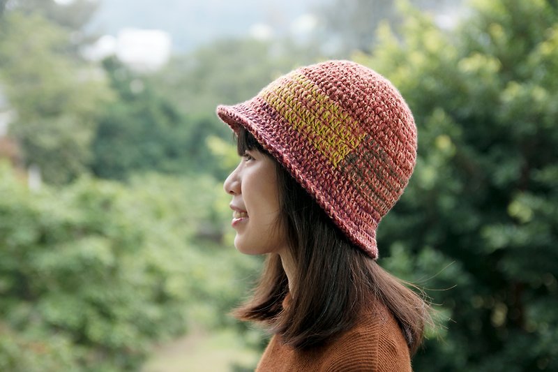 编织钟型拼接毛线帽-梅子树2 - 帽子 - 羊毛 红色