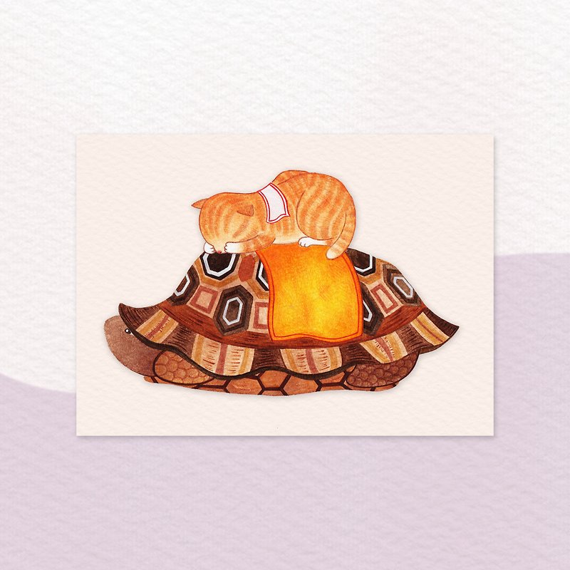 猫咪 - 和乌龟一起睡午觉 - 卡片/明信片 - 纸 橘色
