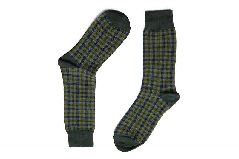 林果良品 格纹绅士袜 橄榄绿 - 绅士袜 - 棉．麻 绿色