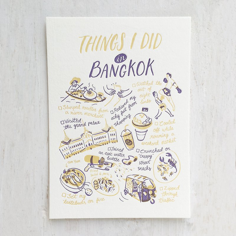 Things I Did in Bangkok Letterpress Postcard - 卡片/明信片 - 纸 