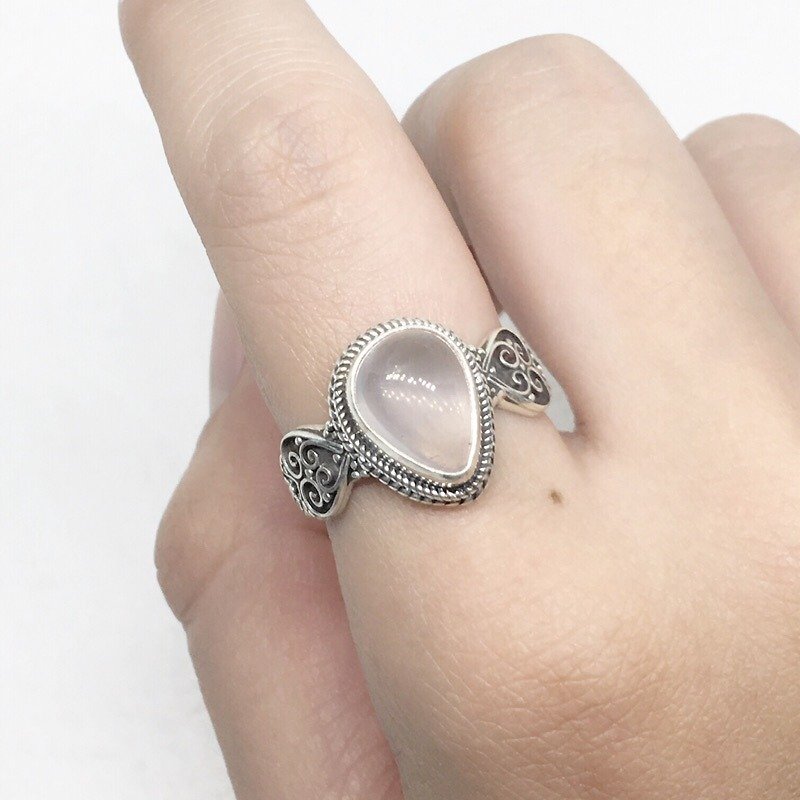 粉晶925纯银重工典雅设计戒指 尼泊尔手工镶嵌制作(图1款) - 戒指 - 宝石 粉红色