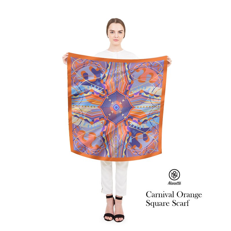Carnival Orange Square Scarf (Personalized name) - 丝巾 - 丝．绢 多色