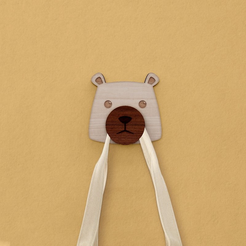 熊Q - 原木自黏挂勾－壁饰/收纳 - 收纳用品 - 木头 卡其色