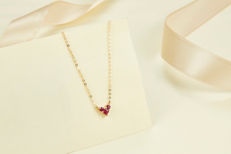 【PurpleMay Jewellery】纯18K金爱心红宝石吊坠项链 订制 P018 - 锁骨链 - 宝石 红色