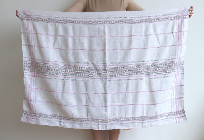 瑞典夏日平织花纹棉大布巾_粉灰 - 餐垫/桌巾 - 棉．麻 粉红色