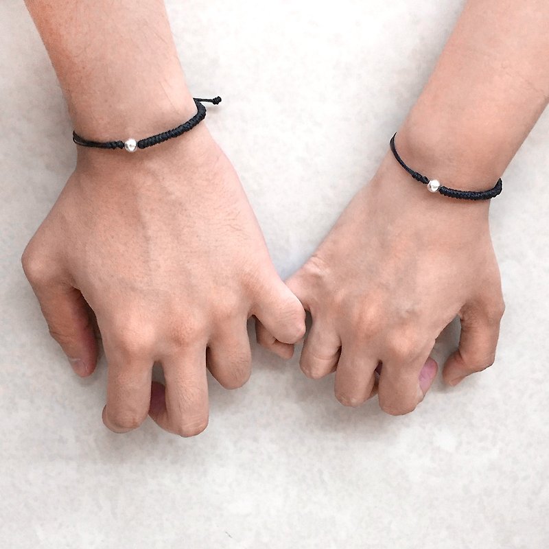 黑色情侣手绳 | 银手链 | 纯银手链 | 情侣手链 | 银珠手链(套装) - 手链/手环 - 银 