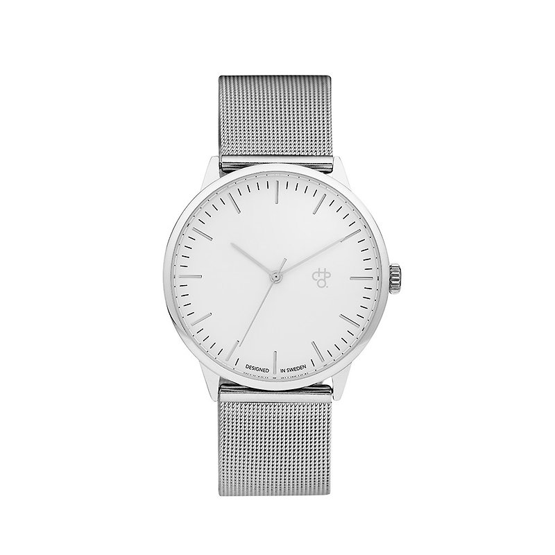 瑞典品牌 - Nando系列 银白表盘 - 银米兰带可调式 手表 - 男表/中性表 - 不锈钢 银色