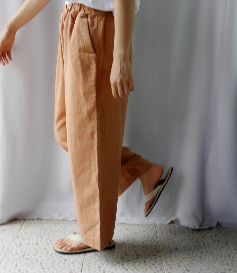 hand-woven cotton fabric  long pants - 女装长裤 - 棉．麻 咖啡色