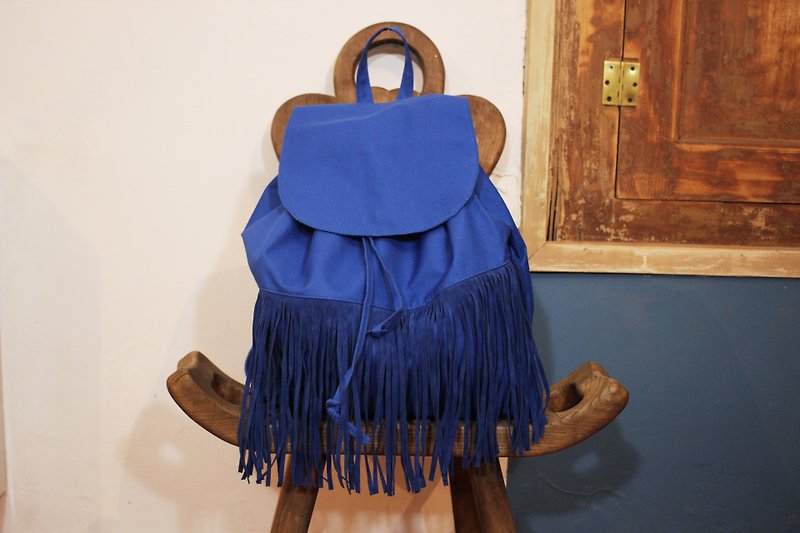 B145蓝色流苏设计后背包 - 后背包/双肩包 - 聚酯纤维 蓝色