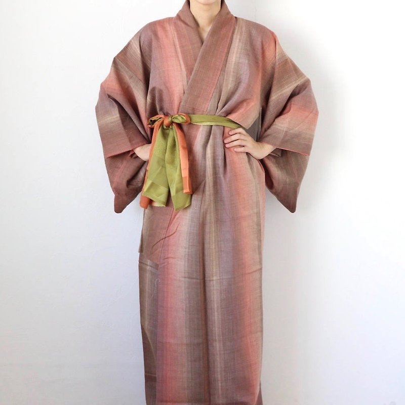 stripe kimono, EXCELLENT VINTAGE, wrap dress, kimono dress /1346 - 晚装/礼服 - 聚酯纤维 粉红色