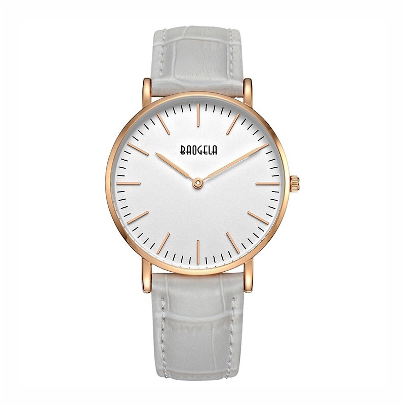 BAOGELA - MARINE系列 玫瑰金白表盘 / 灰皮革 手表 - 女表 - 其他材质 灰色