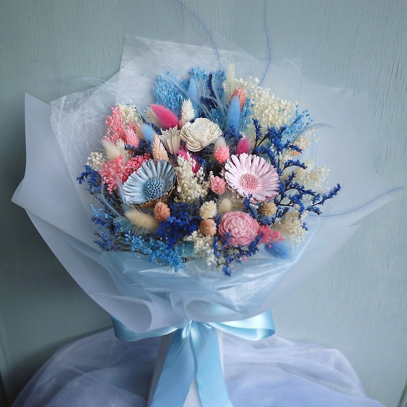 暮夏森林-粉蓝白 满天星干燥大花束 (可站立) 母亲节/情人节 - 干燥花/捧花 - 植物．花 蓝色