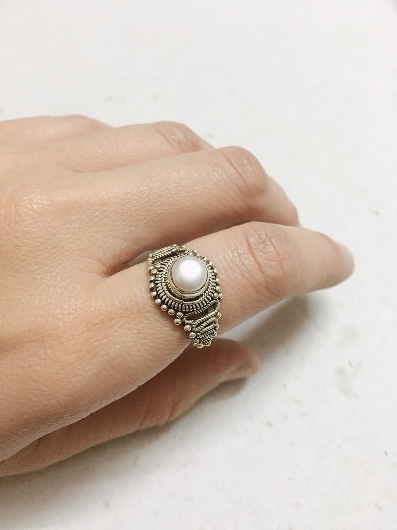 梦境 珍珠 戒指 尼泊尔 手工制 925纯银 - 戒指 - 珍珠 