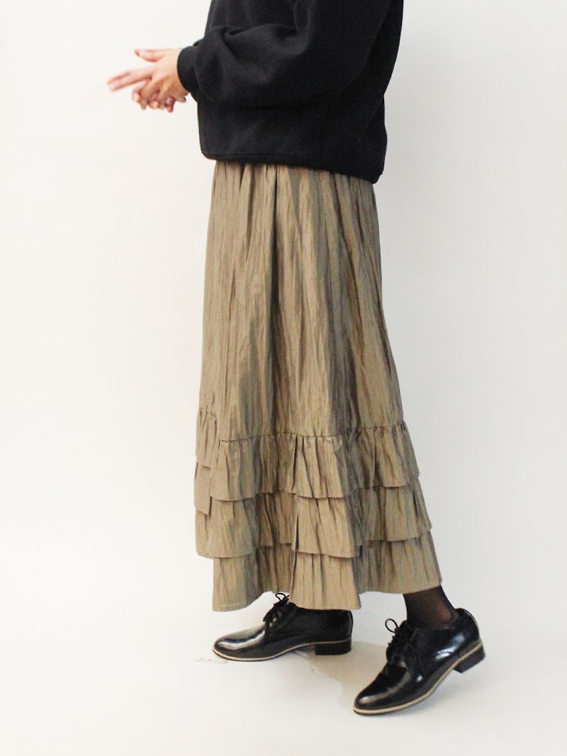 复古欧洲乡村民族风可爱卡其色古着长裙 Vintage Skirt - 裙子 - 棉．麻 卡其色