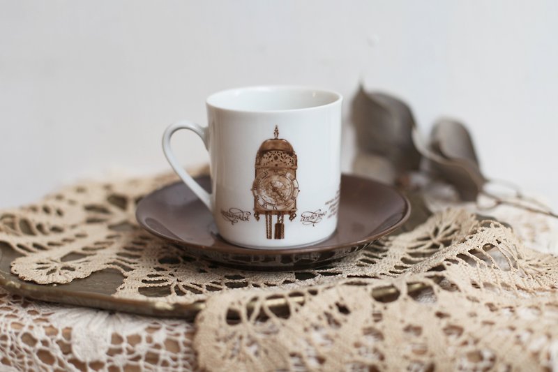 【好日恋物】6德国vintage复古古董钟纪念咖啡杯组 - 咖啡杯/马克杯 - 瓷 白色