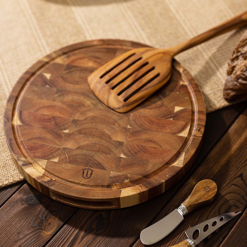 Islandoffer岛屿制作 28cm相思木圆形拼接木纹砧板 - 厨房用具 - 木头 咖啡色