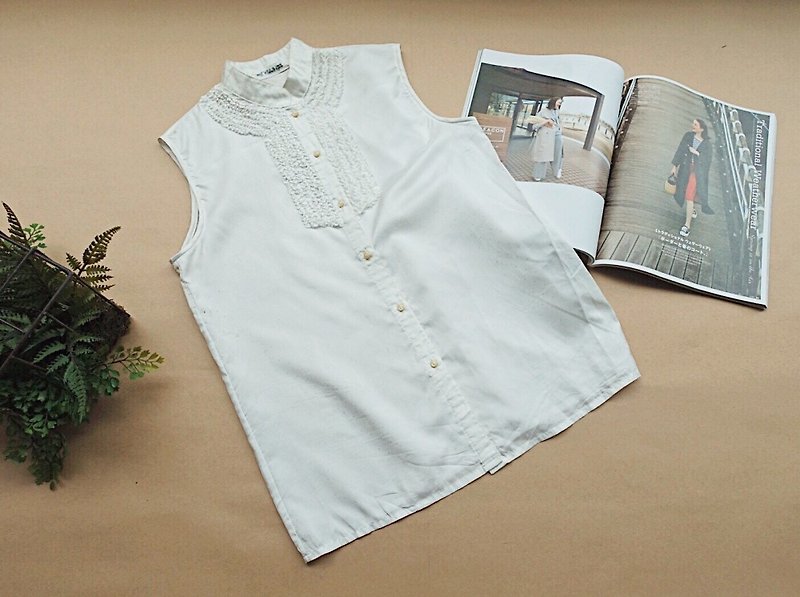 Vintage Shirt / 无袖白衬衫 no.3 - 女装衬衫 - 其他材质 白色