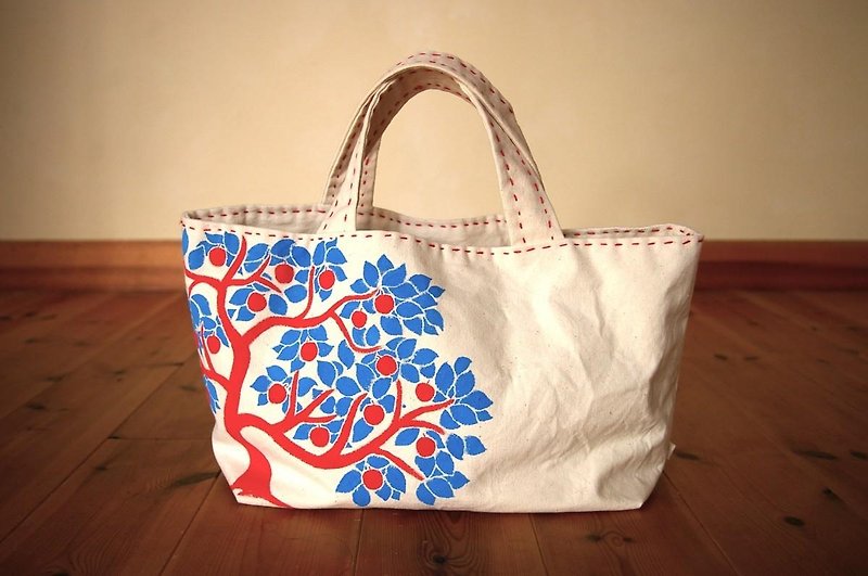 apple tree bag [hand paint] りんごのお出かけバック - 手提包/手提袋 - 棉．麻 红色