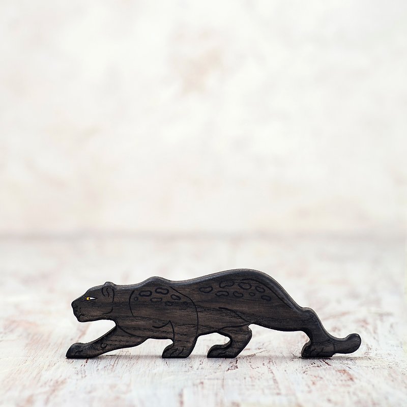 Wooden toy Panther figurine African animal toys Safari animals - 玩具/玩偶 - 环保材料 黑色