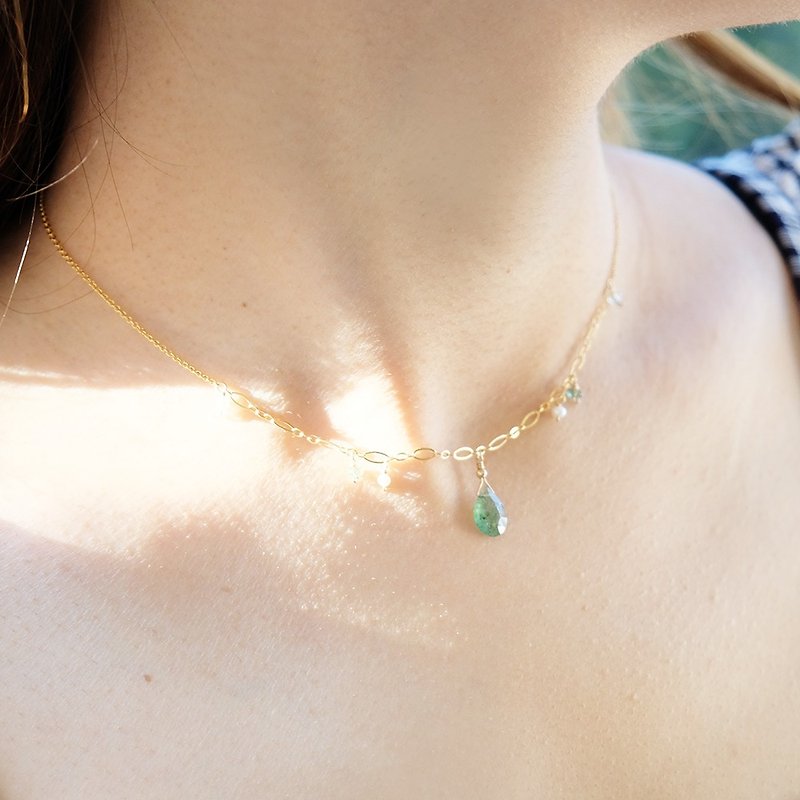 仲夏裙摆 - 14K包金绿草莓晶项链 - 项链 - 半宝石 绿色