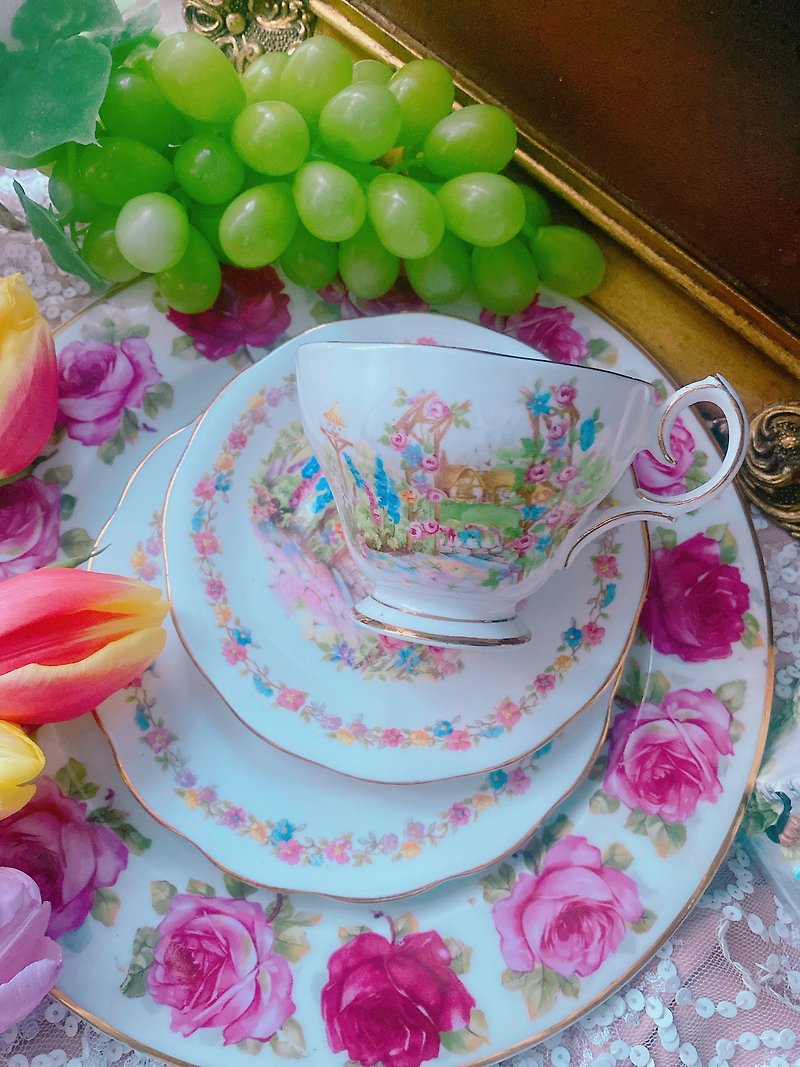 英国制1930年手绘乡村风古董花茶杯三件组值得收藏母亲节礼物 - 茶具/茶杯 - 瓷 多色