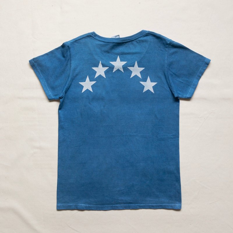 受注製作 BLUE STAR TEE Indigo dyed 藍染 - 中性连帽卫衣/T 恤 - 棉．麻 蓝色