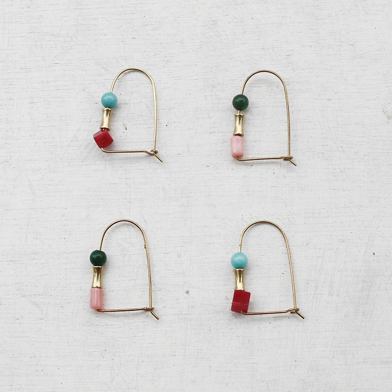 1+1闺蜜饰品组(8折+包邮)-荷兰派+绿樱 - 耳环/耳夹 - 宝石 红色