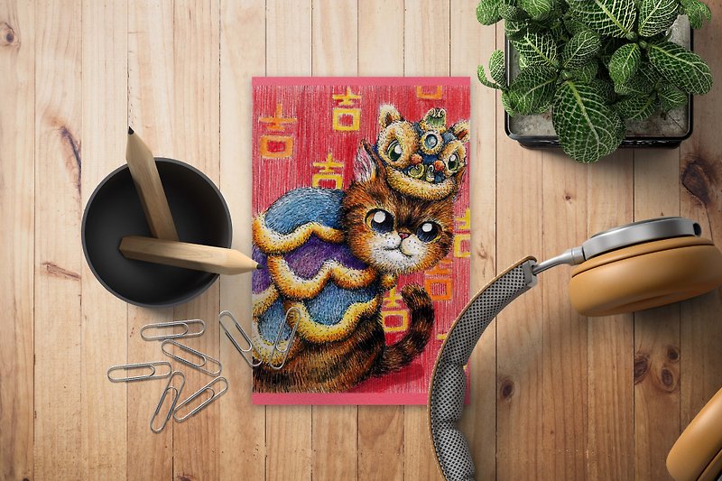 小吉 醒狮2 异短猫 中国风 明信片 - 卡片/明信片 - 纸 红色