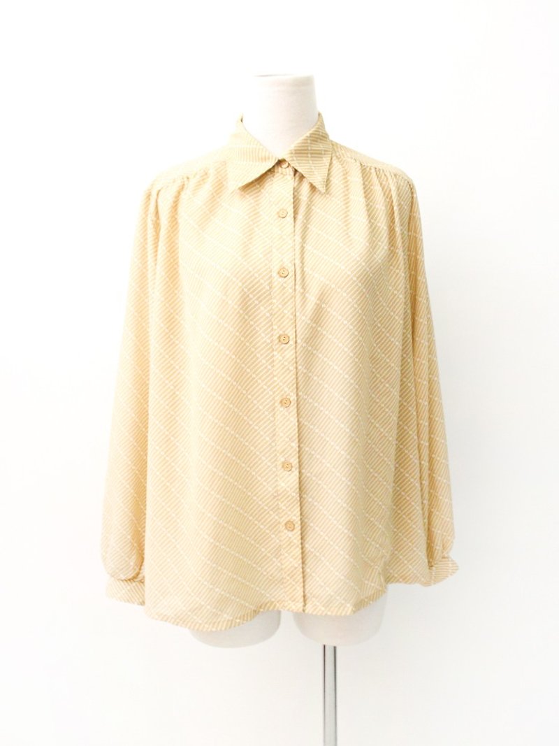 日本制复古褐黄色几何长袖古着衬衫Vintage Blouse - 女装衬衫 - 聚酯纤维 黄色