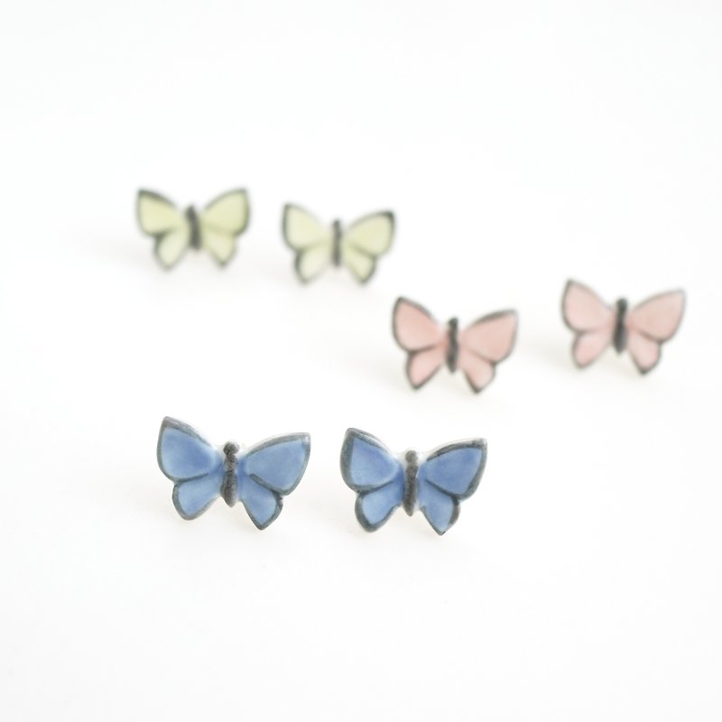 Butterfly earrings - 耳环/耳夹 - 瓷 蓝色