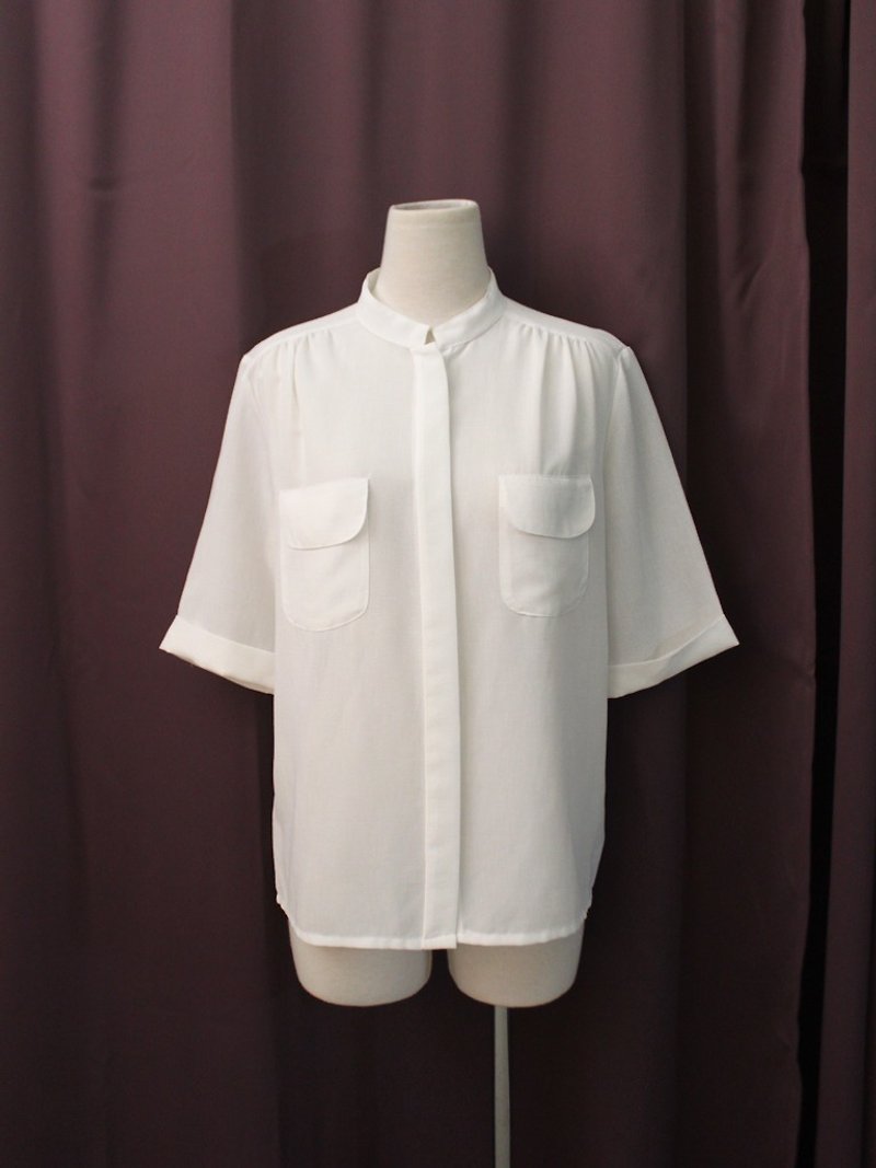 复古欧洲简约素雅白色短袖古着衬衫 Vintage Blouse - 女装衬衫 - 聚酯纤维 白色