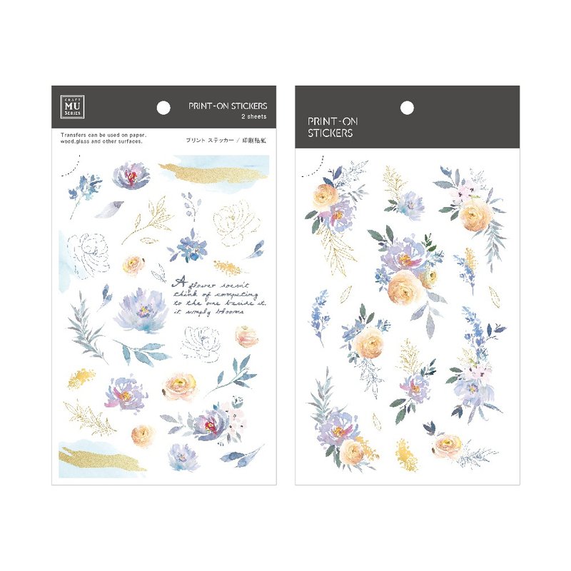 【Print-On Stickers 转印贴纸】no.107-流沙金蓝花 | 花草系列 - 贴纸 - 其他材质 蓝色