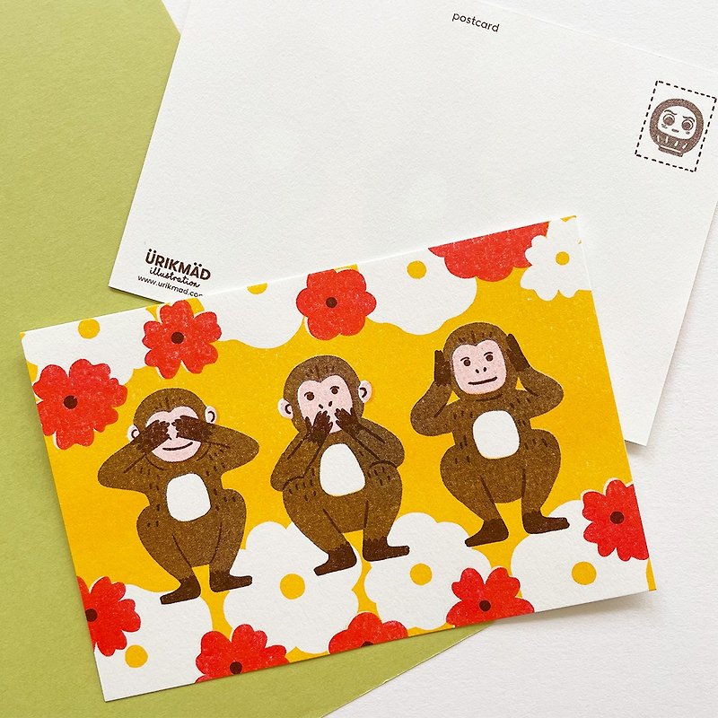三猿ポストカード - 卡片/明信片 - 纸 橘色