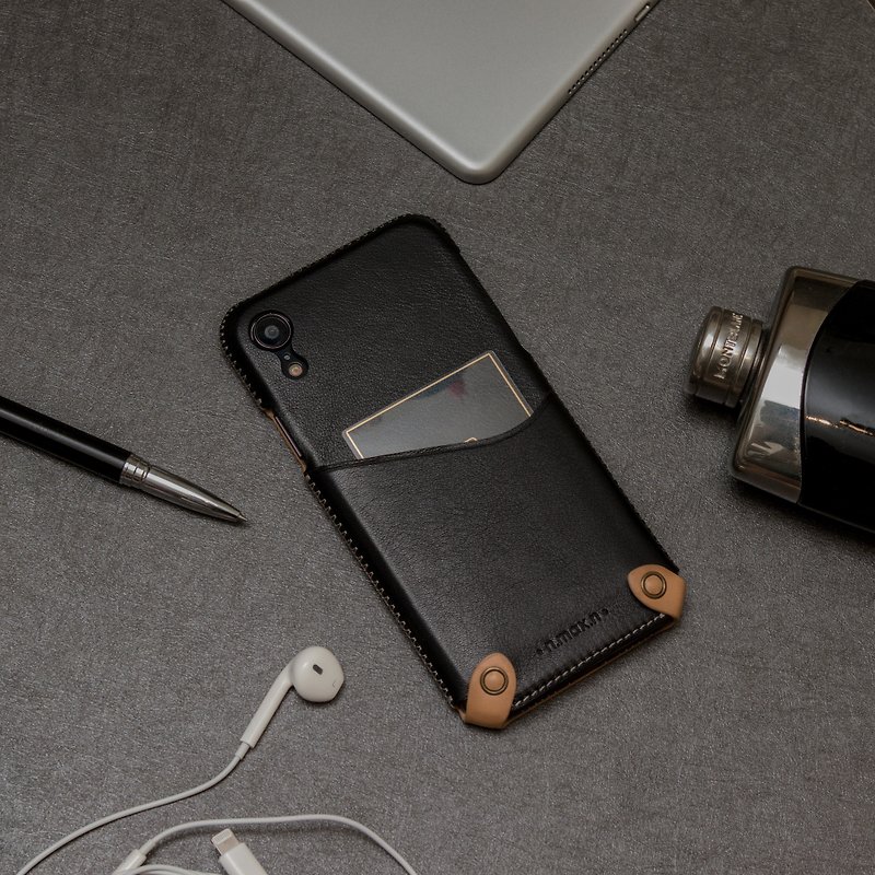 iPhone XR 经典系列极简款手机皮套 - 骑士黑 - 手机壳/手机套 - 真皮 黑色