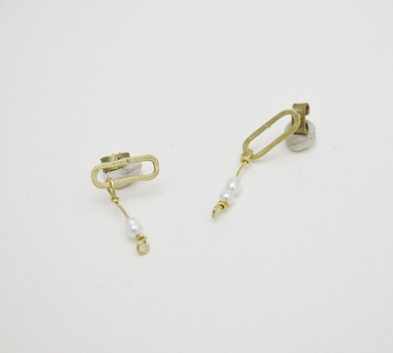 简单的图形-#2·珍珠·黄铜耳环 - 耳环/耳夹 - 其他金属 金色