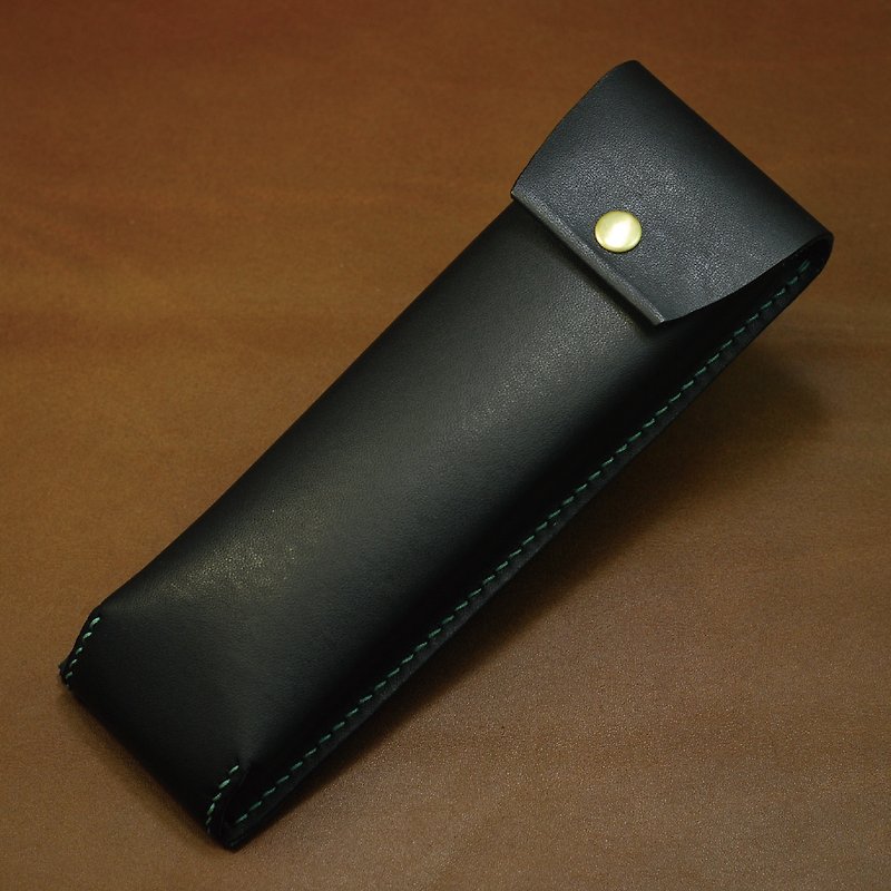 日式笔袋 真皮手缝 (黑色) - 铅笔盒/笔袋 - 真皮 黑色