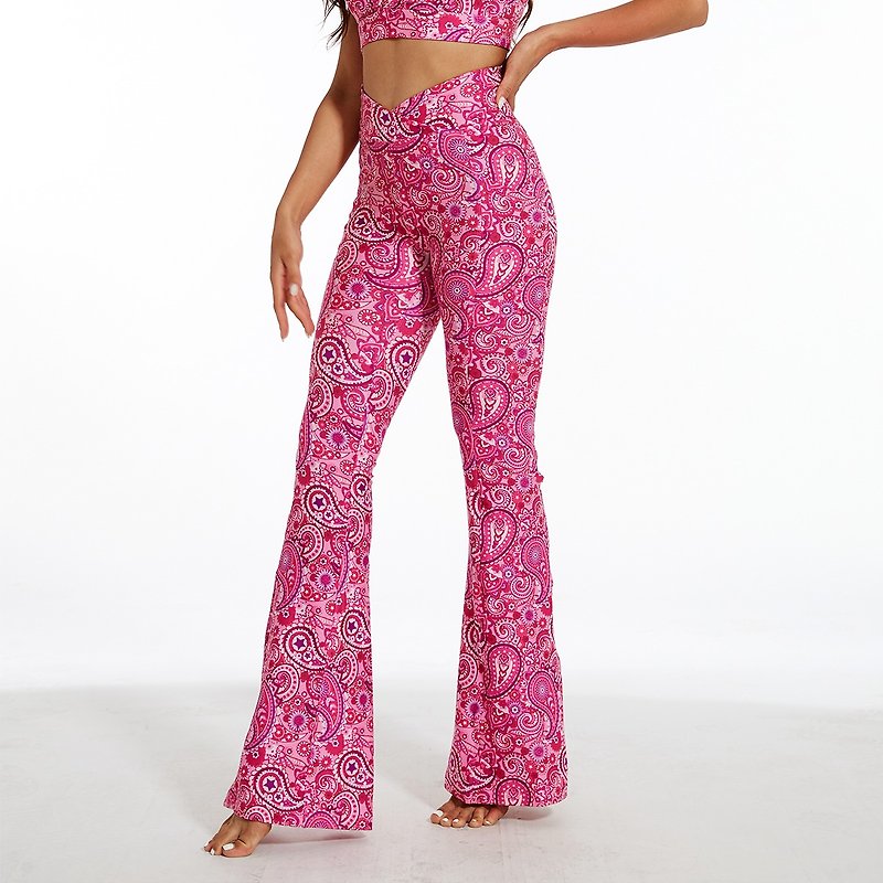 SILVERWIND玫瑰色印花紧身高弹显瘦瑜伽裤健身高腰提臀微叭运动裤 - 女装运动裤 - 环保材料 粉红色