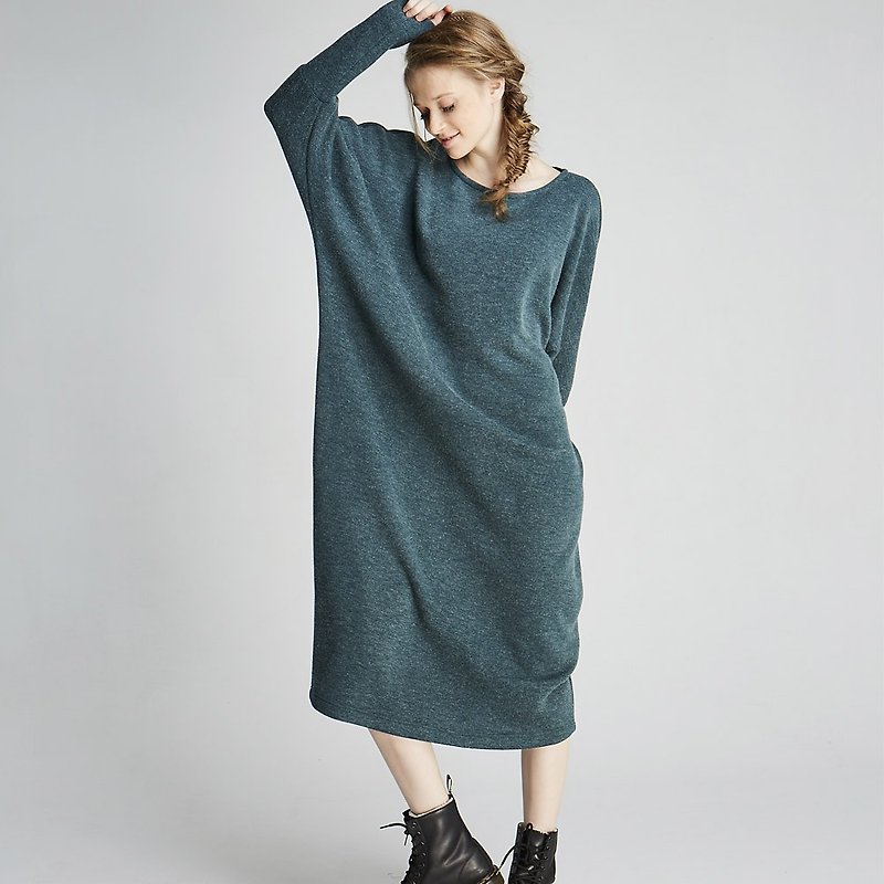 蝙蝠缩袖针织长洋(1702DS01GN-M) - 洋装/连衣裙 - 棉．麻 绿色