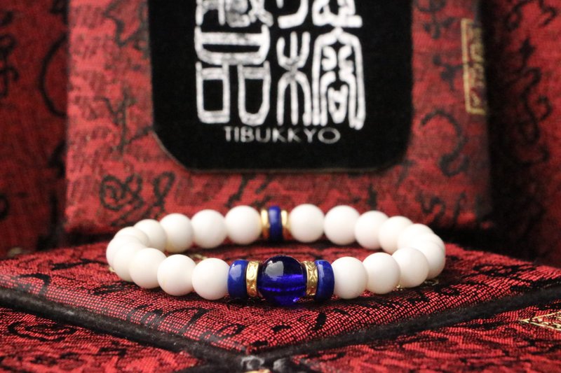 原矿白砗磲手珠 8mm 定制化设计 手链 手环 蓝琉璃 饰品 玉石 - 手链/手环 - 贝壳 