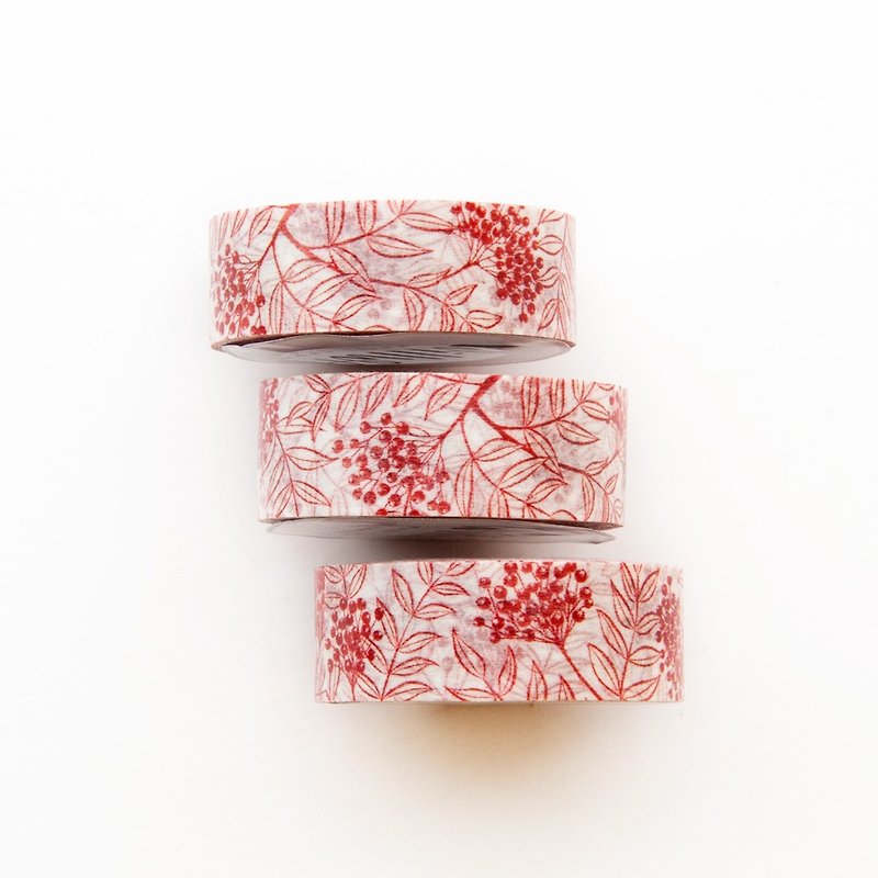 红色罗文莓 15mmx10m 纸胶带 - 花卉和自然图案 - 瑞典设计 - 纸胶带 - 纸 红色