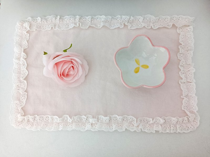 纯棉粉色蕾丝花边餐垫杯垫 拍摄餐垫 - 餐垫/桌巾 - 棉．麻 