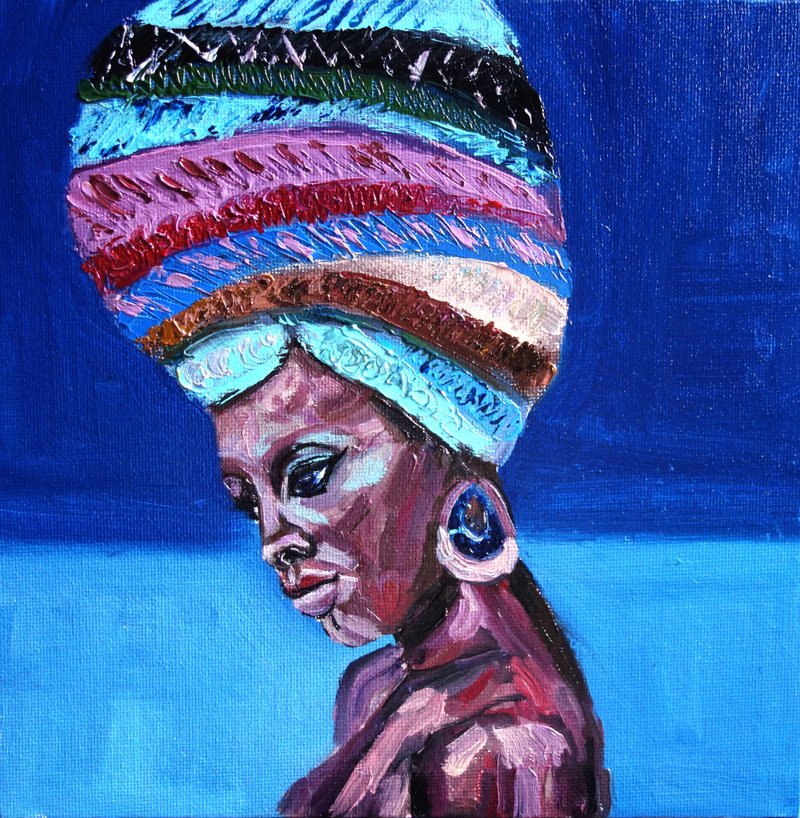 Abstract Girl Painting Oil African Woman Original Art Artwork Impasto Canvas Art - 海报/装饰画/版画 - 其他材质 多色
