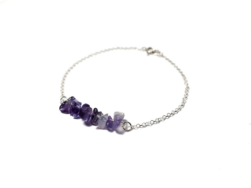 紫水晶碎石串 925纯银天然石手链 - 手链/手环 - 宝石 紫色