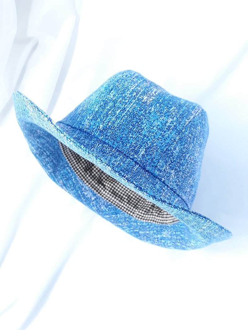 单宁蓝晕染纹绅士帽(Fedora) - 帽子 - 棉．麻 蓝色