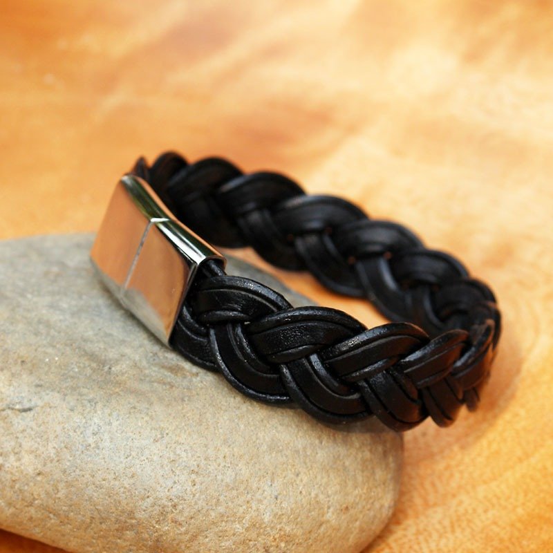 极简编织手环-黑色 - 手链/手环 - 真皮 