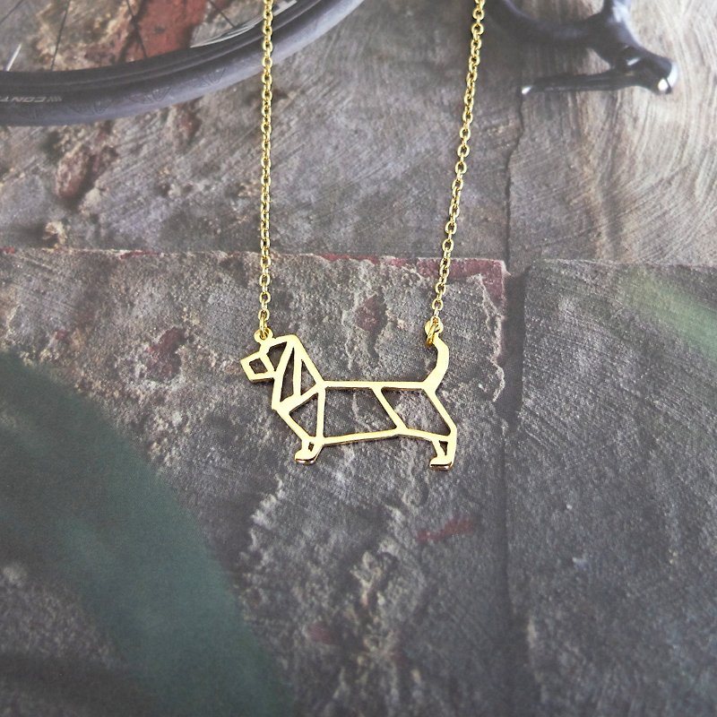 Basset Hound Necklace Gift for Dog lover, Origami Jewelry, Gold Plated Brass - 项链 - 铜/黄铜 金色