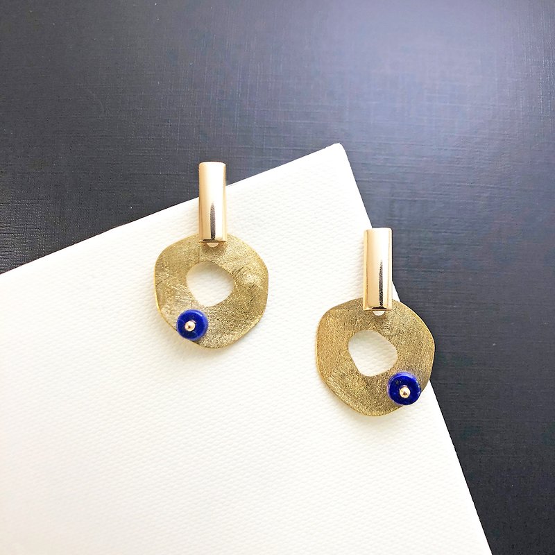 和风天然石925纯银耳环 简约 黄铜 北欧风 迎新年耳环 夹式耳环 - 耳环/耳夹 - 珍珠 蓝色