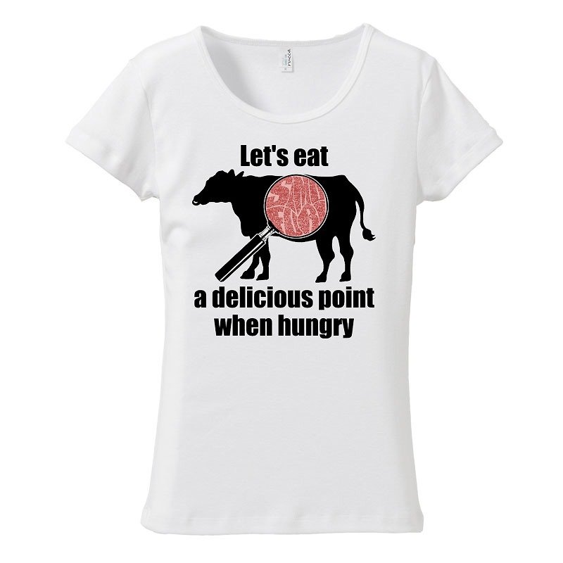[レディースTシャツ] Delicious points / 和牛 - 女装 T 恤 - 棉．麻 白色